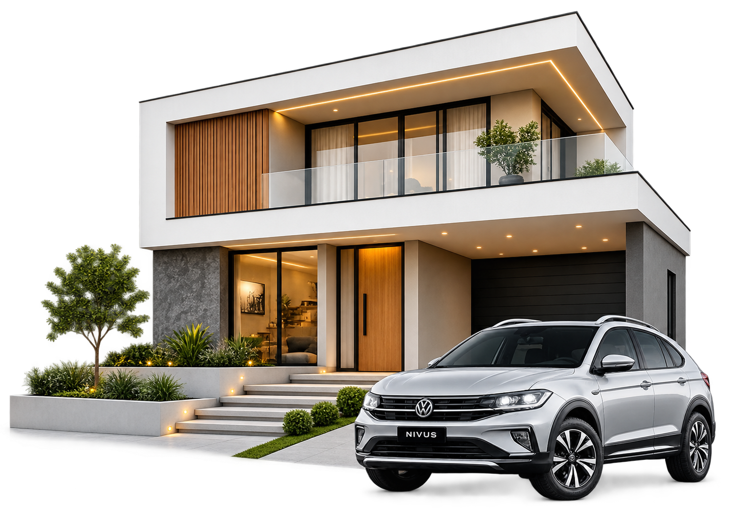 Casa moderna com SUV na frente